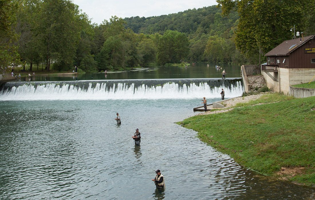 People fishing fishing in Bennett Spring State Park, Missouri