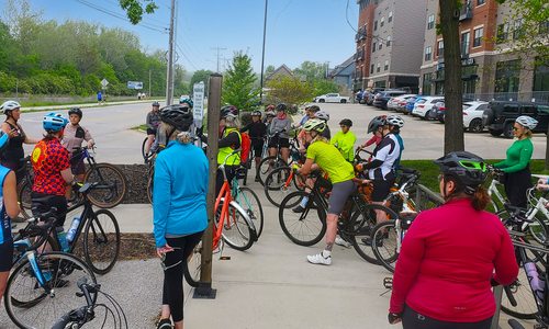 Cycle Connect 417 bikers gather on the side of the road.