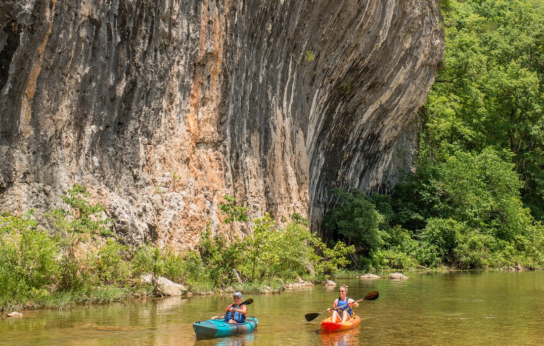 Cliffside over river at Echo Bluff State Park, Missouri