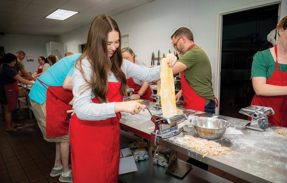 Jordan Blomquist making pasta at Italian Kitchen